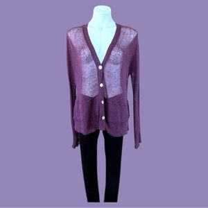 J Jill Sweater Women’s XL Sheer Purple Ruffle Swing Linen Button Front Cardigan
